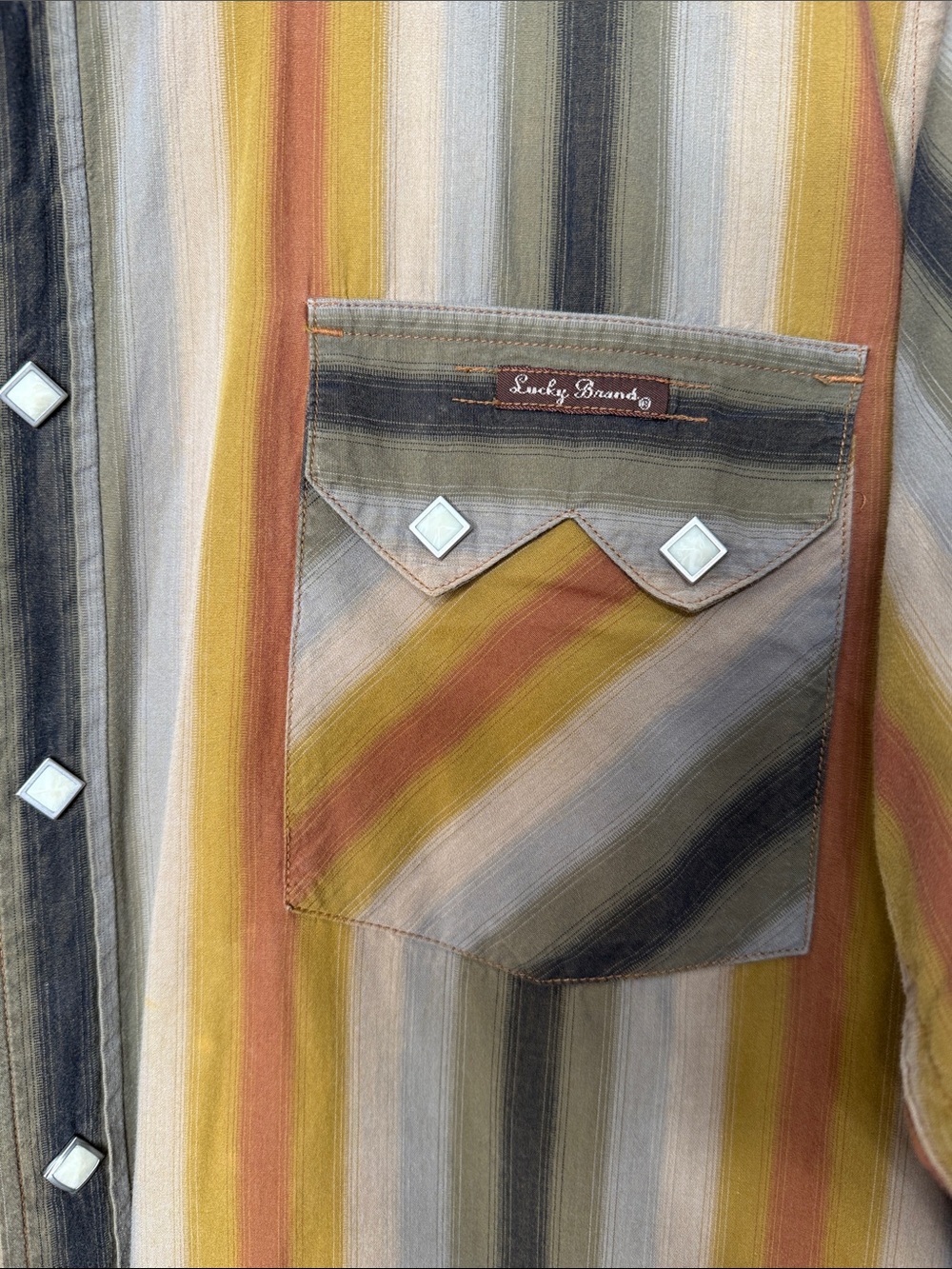 Lucky Brand Cotton Stripe Pearl Snap Long Sleeve Shirt Size Large - Picture 9 of 9